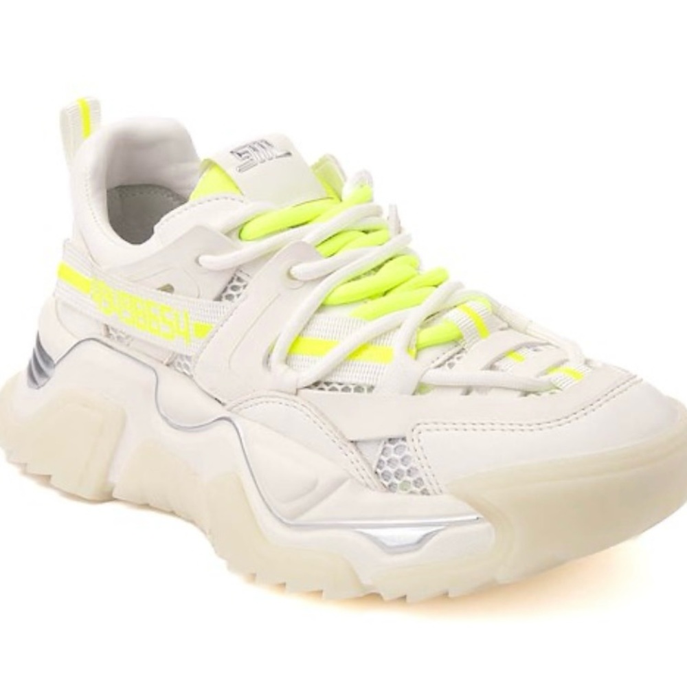 Steve Madden White and Neon Yellow Chunky Sneakers